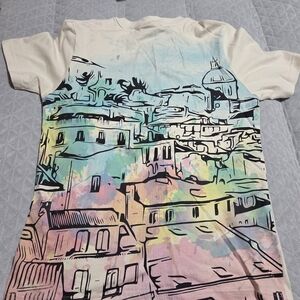Vibrant Cityscape Kids Tee - Cream Multicolor